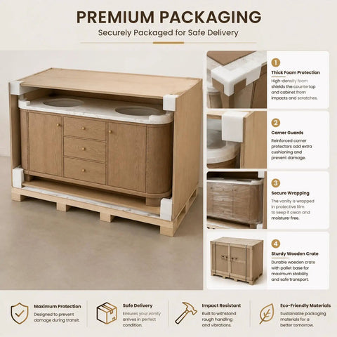 Lowkey Stunning 94 Inch Freestanding Double Sink Bathroom Vanity With Real Marble Top And Super Roomy Drawers For A Straight Up Clean Setup That Keeps Daily Essentials Well Organized in premium packaging with foam protection.