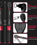 Spark Plug Socket Set With Three Eighths Drive Torque Wrench Magnetic Sockets Twelve Point 14mm 16mm And Six Point Swivel Five Eighths Inch Ten Inch Extension Bar Built For Auto Maintenance And Quick Repairs, 12-inch black and red ratchet wrench
