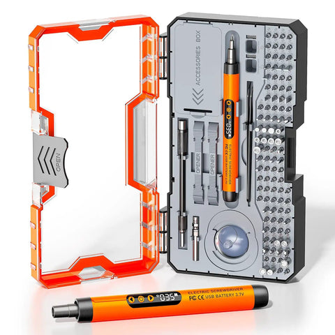 120-In-1 Mini Electric Screwdriver Set For Electronics Repair And Precision Assembly With 120 Color-Coded Bits, open case view