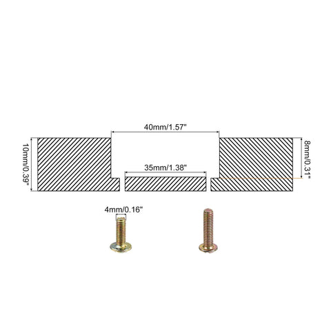 Technical drawing of Flush Pull Ring Handle 40x10mm Black Zinc Alloy with dimensions and 4mm screw holes, includes two screws.