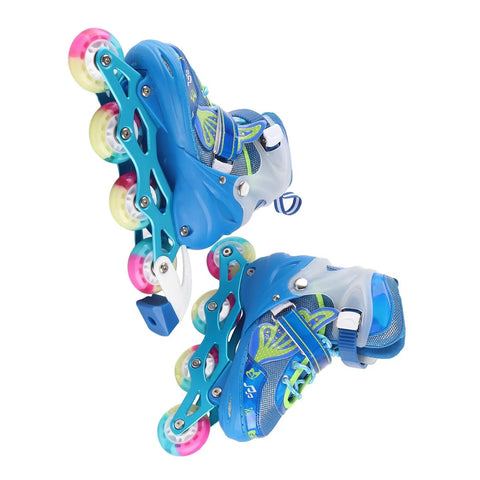 Kid Friendly Inline Skates Adjustable From Size 35 To 38 Breathable Comfort Blue Indoor Outdoor Use LED Light Up Wheels