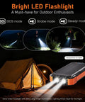 Ultra High Capacity Solar Power Bank On The Go 49800mAh With 22.5W Quick Charge And 15W Wireless, dual LED flashlight in use