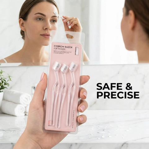 3 Pack Precision Face Razor For Women With Secure Grip Bangin Sharp Stainless Micro Blades; compact razors in clear packaging, for precise eyebrow shaping.