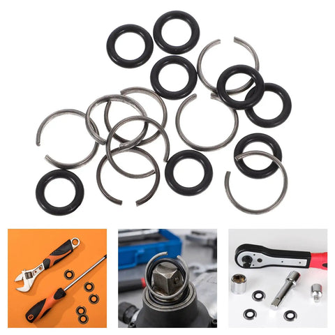 10 Pack Half Inch Drive Impact Wrench Retainer Rings With O Ring Easy Install Replacement Clips For Pneumatic And Electric Wrenches No Slip Socket Retaining Tool Kit, black rings and steel clips