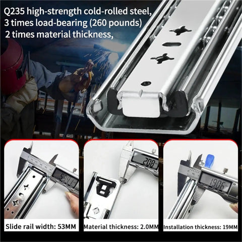 Heavy Duty Locking Drawer Slides 10 Inch Full Extension Side Mount Rails With Ball Bearing For Smooth Quiet Operation 250 Lb Load Capacity Removable Clips For Easy Install, Q235 steel