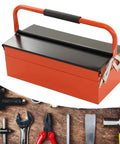 Portable Cantilever Toolbox With Retractable 3 Tray Metal Rolling Organizer For Heavy Duty Workshop Garage Storage, bright orange with black lid.