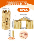 8 Pcs Brass Hidden Barrel Hinges 8 Mm Concealed Furniture Fittings With 180 Degree Opening For Jewelry Boxes Cabinets And Wood Craft Invisible Hardware For Wood Projects Durable Brass Hardware Set, showing dimensions and fingers holding a hinge.