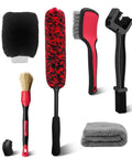Six Piece Motorcycle Cleaning Kit With Boar Hair Detailing Brush Pro Safe For Chrome, Chains, Tires And Engine displayed on white