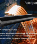 Pond Waterfall Spillway Pool Fountain Water Feature In Black Stainless Steel installed in outdoor setting, no light, easy install.