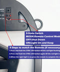 Close-up of LED Open Sign For Business With Remote Control, 12V power switch, mode options shown with remote setup instructions.