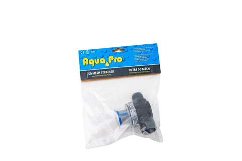 Self Priming Fresh Water Pump Strainer With Stainless Steel Mesh Screen, Fits 21847 Pump, packaged in clear plastic