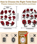 Toilet Seat Round Resin for Bathroom with rose pattern, dimensions 16" x 14.5"; measuring guide included.