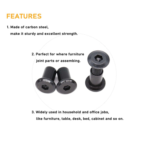 Black M8 Countersunk Socket Cap Bolts And Cap Nuts 50 Piece Assortment Kit For Furniture Connectors M8x20mm 25mm 30mm 35mm 40mm Compatible With Beds Tables Chairs Cabinets Cribs Workbenches