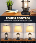 Farmhouse Table Lamps Set of 2, 3 Way Dimmable Touch Lamps With USB Port And Rotary Switch showing dimming options on a desk