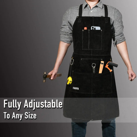 Heavy Duty Leather Welding Apron With Heat and Flame Resistant Protection, Forge Grade Cowhide, 24x36 Inch, fully adjustable pockets