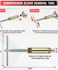 Top Shelf Plumbing Repair Kit Featuring Angle Stop Wrench And Compression Sleeve Puller For No Sweat Faucet Upgrades and Fast Pipe Maintenance Around The House Compression sleeve removal tool with gold handle and silver metallic accents, measures 6.69x3.94 inches.