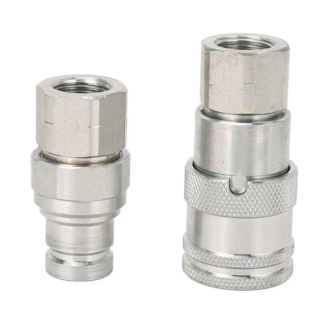 2 Pcs Heavy Duty Hydraulic Quick Coupler Set 3 8 In Npt Flat Face Fittings With Zip Caps For High Pressure Excavator Construction Keeping Tight Seals Made From Carbon Steel Zinc Coat Allowing For Easy Hook Up No Leak Guarantee On Heavy Jobs, two couplers