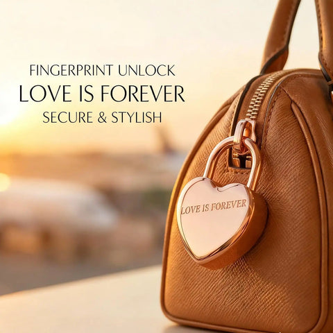Dope Heart Shaped Fingerprint Padlock In Rose Gold Small Smart Lock For Gym Lockers Backpack School Mailbox Travel Case Valentines Gift For Her Engraved With Love Is Forever on a handbag
