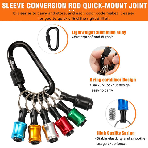 HVAC Copper Tube Expander Tool With Bit Holder For Air Conditioners, Beefy HSS Steel Construction, Six Pipe Sizes Including One Quarter, Three Eighths, One Half, Five Eighths Inches, Reusable Swedge Tool For Quick Copper Tube Reconditioning; black carabiner with colored caps