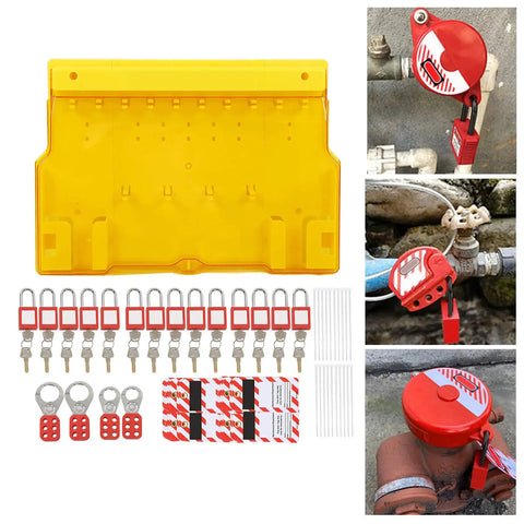 Lockout Tagout Station Kit with Tamper Proof Cover and Industrial Grade ABS Nylon Construction, 14 padlocks, 40 hangtags