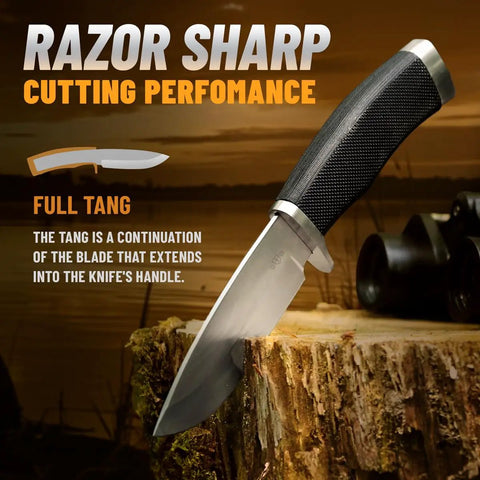 Rugged Fixed Blade Survival Knife With Sheath For Camping, Hunting, And Bushcraft, 440C Stainless Steel Blade with rubber handle
