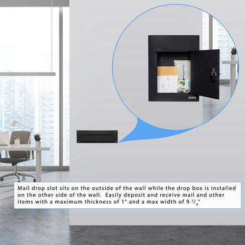 Through-The-Wall Drop Box Deposit Safe With Lock, Built-To-Last Beefy Heavy-Duty Steel Mailbox showcasing open door with mail inside