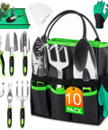 10 Piece Garden Tool Set With Heavy Duty Storage Tote Workhorse Includes Pruner Trowel Transplanter Hand Rake Weeder Cultivator Repot Mat Gloves Plant Tags And Carrying Case Rust Resistant Tools With Non Slip Ergonomic Handles For Women And Men Green