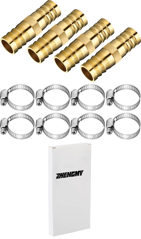 12 Piece Hose Repair Kit With Brass Barb Fittings For 5/8 To 3/4 Inch Hoses Garden Water Hose Connectors With Clamps