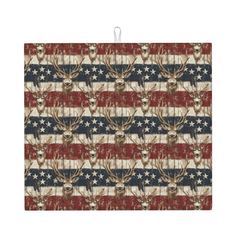 Wood Grain Deer Print Microfiber Dish Drying Mat For Kitchen Countertop, Ultra Absorbent And Machine Washable, 16x18 inches