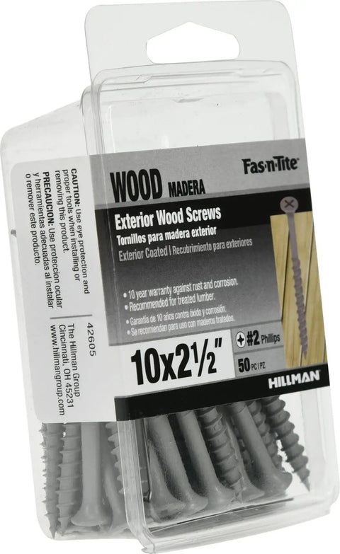 Pro Level Kickass Exterior Deck Screws Fifty Count Ten By Two And A Half Inch Phillips Fasteners With Gray Ceramic Finish in a package.