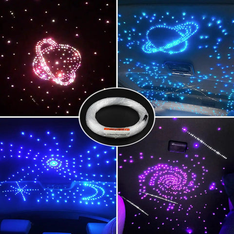 Next Level PMMA End Glow Fiber Optic Cable 100 Pack 0.02 Inch By 3 Meters showing star ceiling effects in a vehicle interior.
