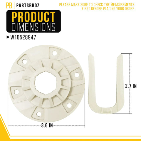 Washer Drive Hub Kit Replacement W10528947 W10396887 For Whirlpool Top Load Washers showing product dimensions 3.6 inch and 2.7 inch