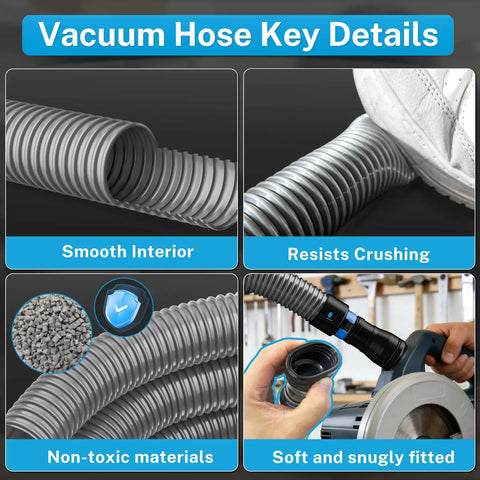 Smooth Operator Dust Control 16 Ft Shop Vac Hose Kit With Quick Connect Adapters flexible hose with non-toxic materials and smooth interior
