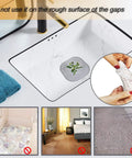 Square Silver Grey Hair Drain Catcher With Strong Suction Cup in a modern sink, demonstrating its use and care instructions.