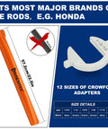 Side view of orange Limontek inner tie rod removal tool with 1/2 in drive tube and 12 crowfoot adapters.