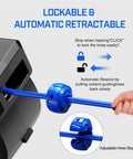 Close-up of lockable and automatic retractable feature of 80 Ft Retractable Air Hose Reel Ultimate Garage Workhorse For Air Compressors 300 Psi Max 3 8 Inch Hybrid Tubing.