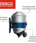 Salt Fisher 33 Spincast Reel And Rod Combo For Saltwater Inshore Fishing, 6 Foot 6 Inch Two-Piece Medium-Heavy Power Rod, Blue And Silver