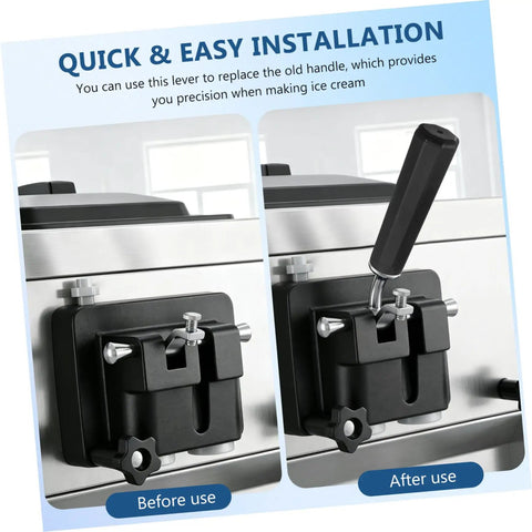 Easy Install No Fuss Universal Ice Cream Machine Handle Lever Replacement Part For Portable And Commercial Ice Cream Makers High Precision Repair Grip That Fits Most Models, black lever on ice cream machine before and after use