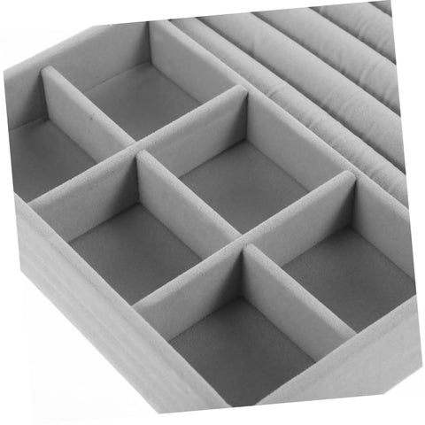 Chic Five Grid Jewelry Organizer Tray For Dresser Drawer With Cozy Flannel Interior And Polished Faux Leather Exterior, grey five-section compartments.