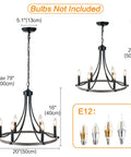 Product image of Wagon Wheel Round Chandelier Six Light Black Farmhouse Rustic Pendant Ceiling Light showing dimensions.
