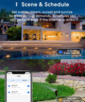 Dual outdoor smart plug scheduling with landscape lighting and sprinklers, controlled by app; ideal for Two Independent Outlets Smart Outdoor Plug With WiFi And Weatherproof IP44, Remote Control And Timers.