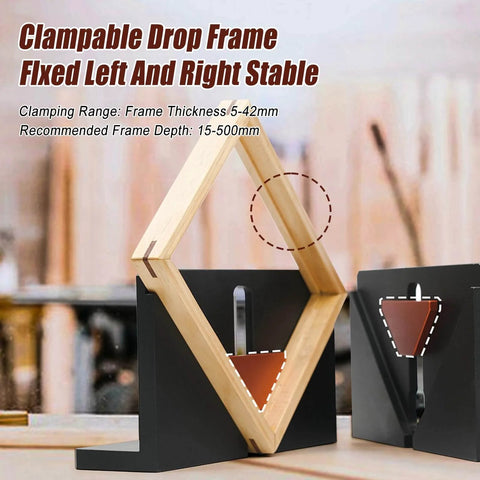 Pro Grade Right Angle Spline Jig For Tablesaw And Router Table, Adjustable Corner Dovetail Jig with wooden frame in use