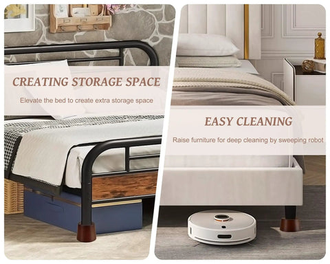 Premium Solid Wood Bed Risers Set Of 4 elevating a bed, creating storage space and allowing robot vacuum access.