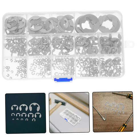 Stainless Steel External Circlip Assortment Kit E Type Retaining Rings for Shafts Gears and Bearings, Reliable Fastening