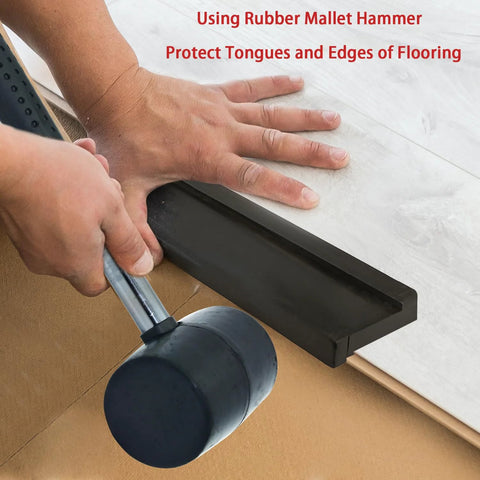 NAACOO black tapping block for vinyl plank flooring being tapped with a rubber mallet