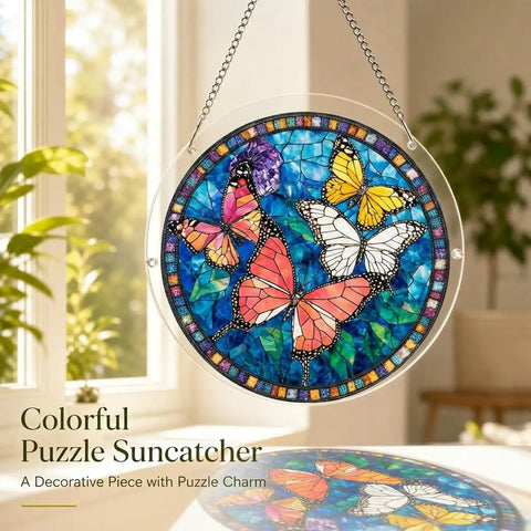 Colorful Butterfly Suncatcher Puzzle Kit With 83 Pieces For Doors Garden And Windows UV Printed Acrylic 7.4 Inches in sunlight