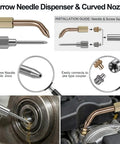 All In One Grease Gun Accessory Kit With 90 Degree Coupler Straight And Bent Needle Nozzles shown with installation guide