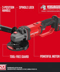 V20 Angle Grinder Four And A Half Inch Compact Tool Only 8500 RPM Built For Heavy Duty Pro Grade Grinding with tool-free guard