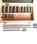 22 Piece Broach Tool Set For CNC Machines With HSS Pro Grade High Speed Steel Blades displayed in wooden storage box.