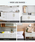 Brushed Brass And Brushed Nickel Cabinet Pulls 5 Inch Center To Center Curved Handles in kitchen, bathroom, wardrobe, and bedroom use.